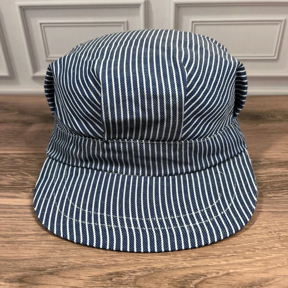 Oriental Trading Train Engineer Hat Kids Blue White Hickory Stripe Snapback 3pc